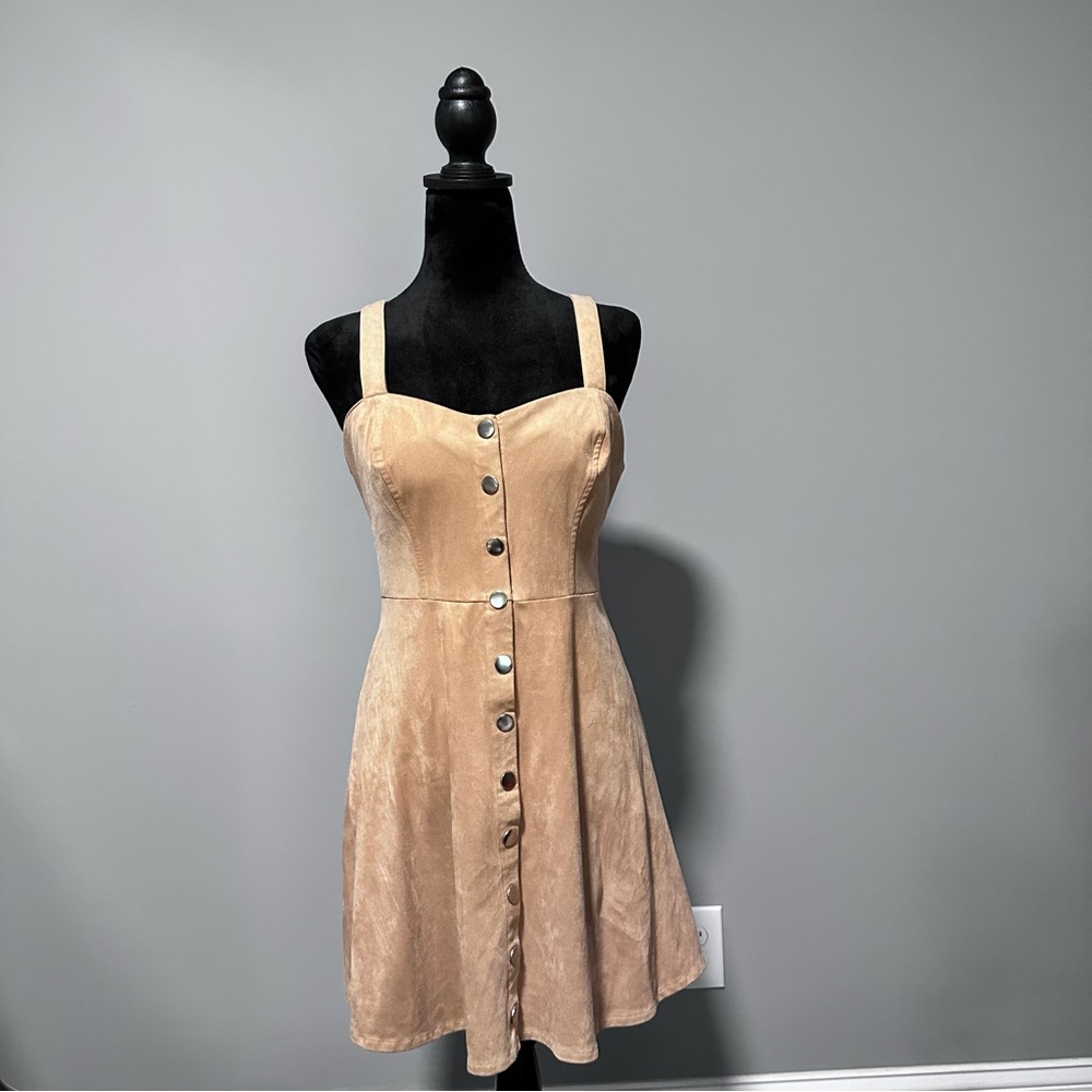 Forever 21 Suede Tan Button Up Sleeveless Dress